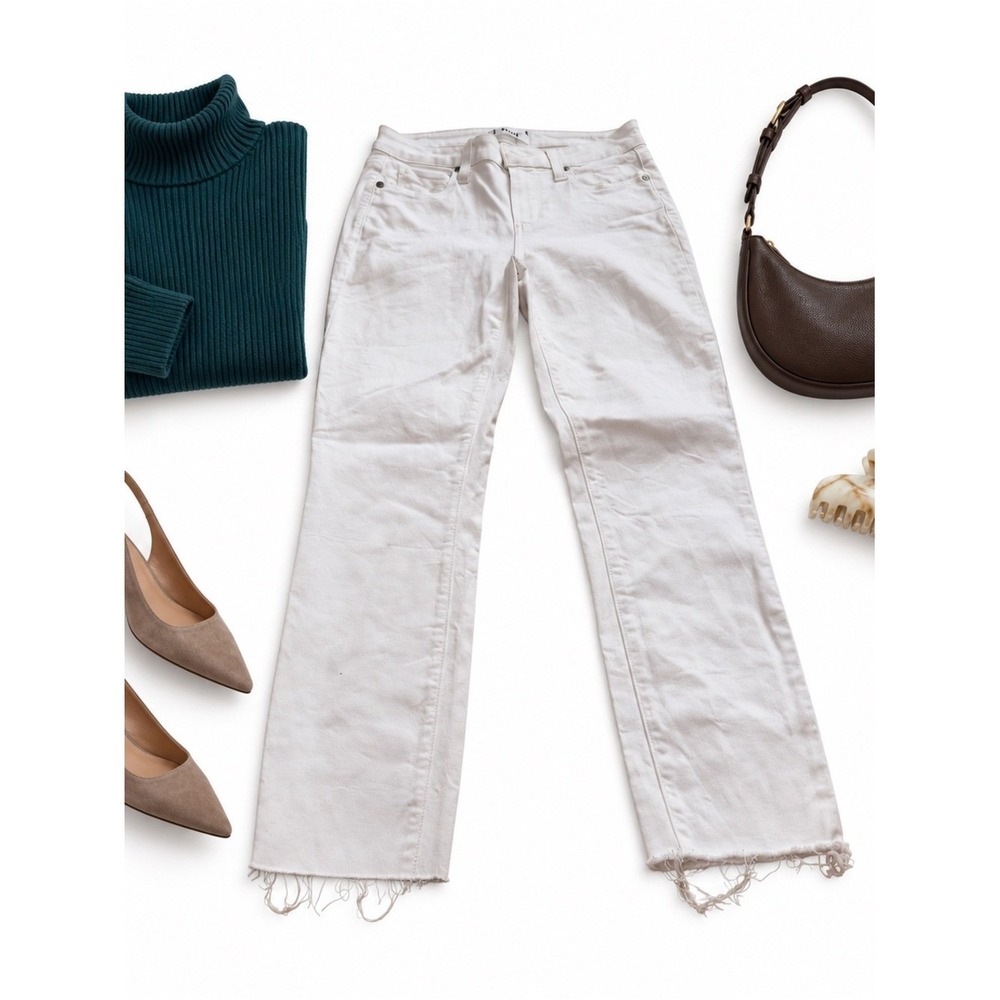 PAIGE Women's 26 White Mid Rise Ankle Skinny Jeans Raw Frayed Hem Stretch Denim